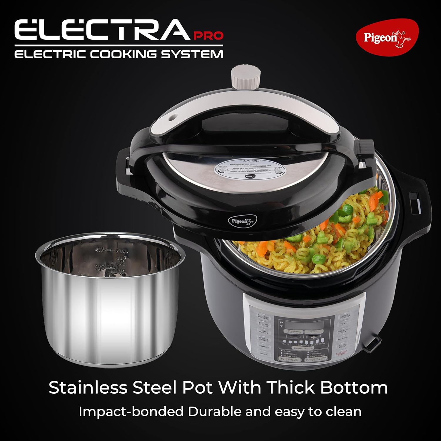 Pigeon By Stovekraft Electra Pro 3 Litre Electric Pressure Cooker with Digital Display | 18 Indian Preset Menu | Automatic Rice Cooker